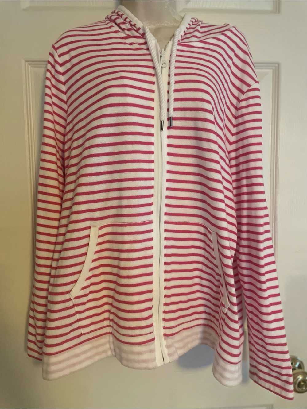 Talbots Pink & White Striped Zip-Up Hoodie Jacket